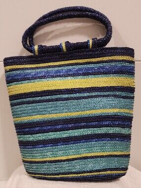 Vintage Y2k Faded Glory Ring Handle 100% Wheat Straw Tote Bag